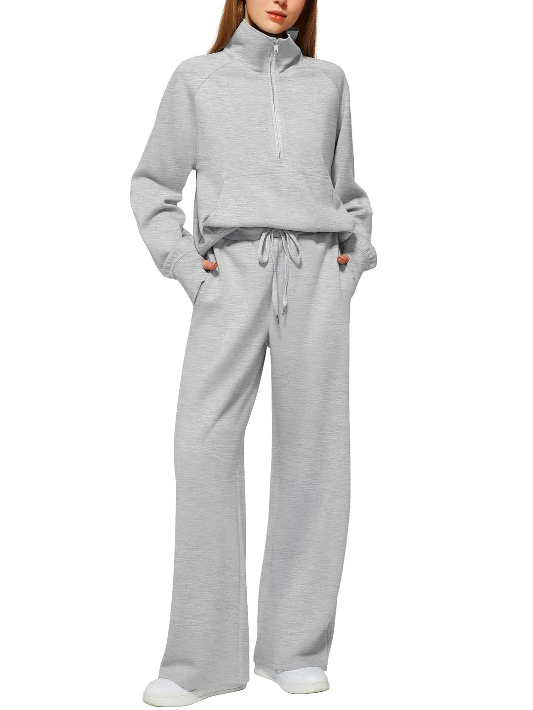 Women's Oversized Half-Zip Sweatshirt and Wide Leg Sweatpants Set