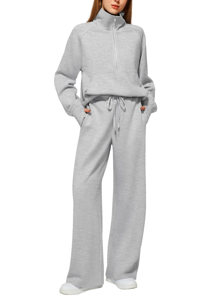 Women's Oversized Half-Zip Sweatshirt and Wide Leg Sweatpants Set