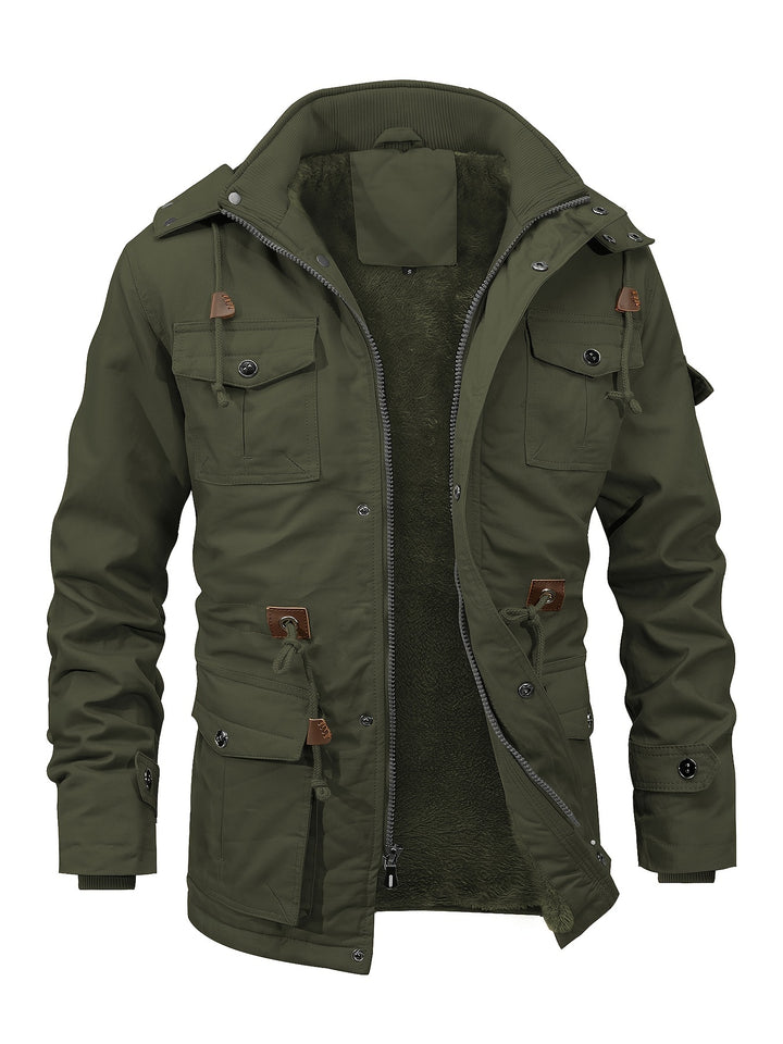 Men's Fleece Lined Work Jackets Cargo Coats with Hood