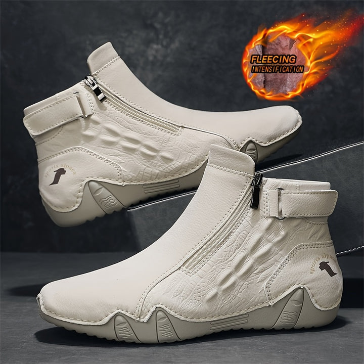 Men's Fashion Zippered Slip-on Mid-top Rubber Sole Outdoor Boots