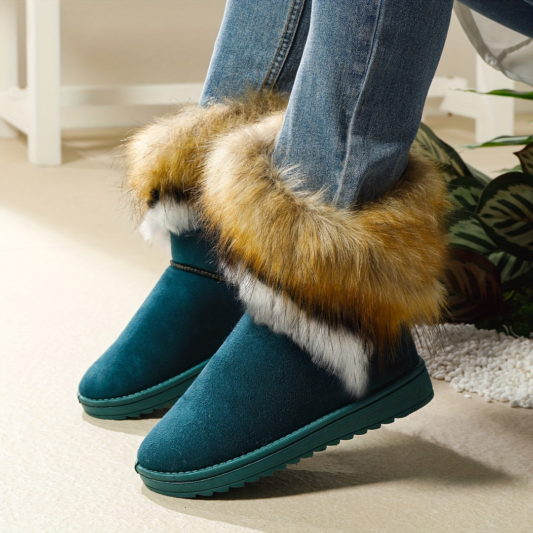 Fashion Winter Women's Long Faux Fur Boots Anti-Slip Rubber Sole