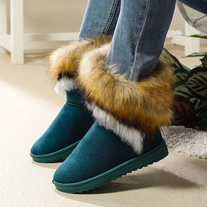 Fashion Winter Women's Long Faux Fur Boots Anti-Slip Rubber Sole