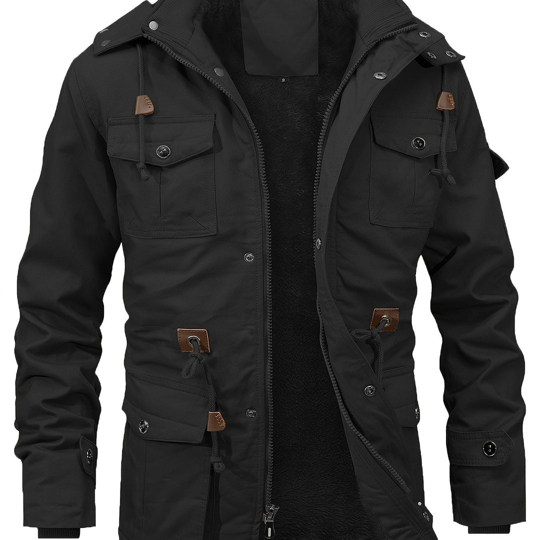 Men's Fleece Lined Work Jackets Cargo Coats with Hood