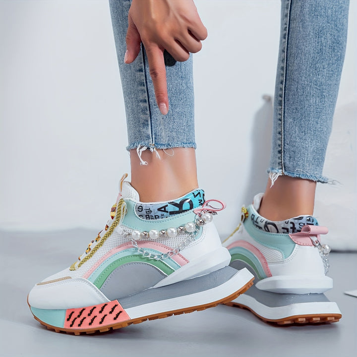 Women's Mid-Top Lace-Up Sneakers Casual Sports Shoes