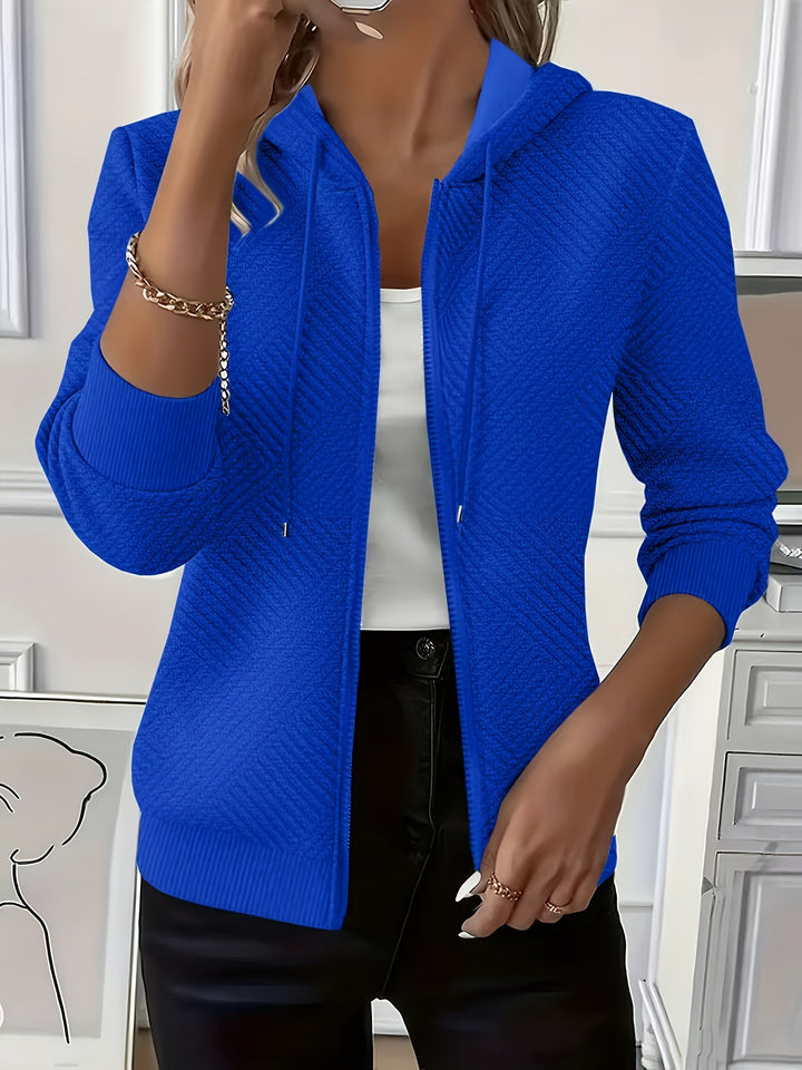 Stylish Elegant Casual Jacket Zippered Drawstring Hooded Cardigan