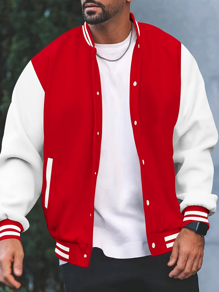 Men's Casual Baseball Jacket Spring Autumn Fashion Button Collar