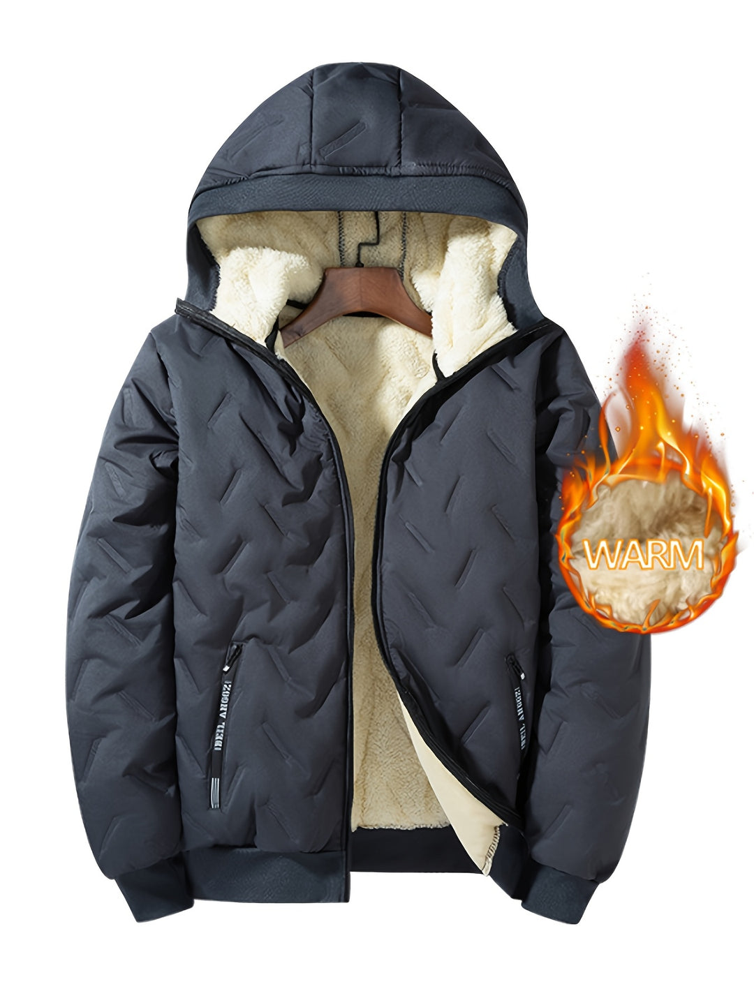 Men's Hooded Fleece Jacket Padded Coat Warm Fashionable
