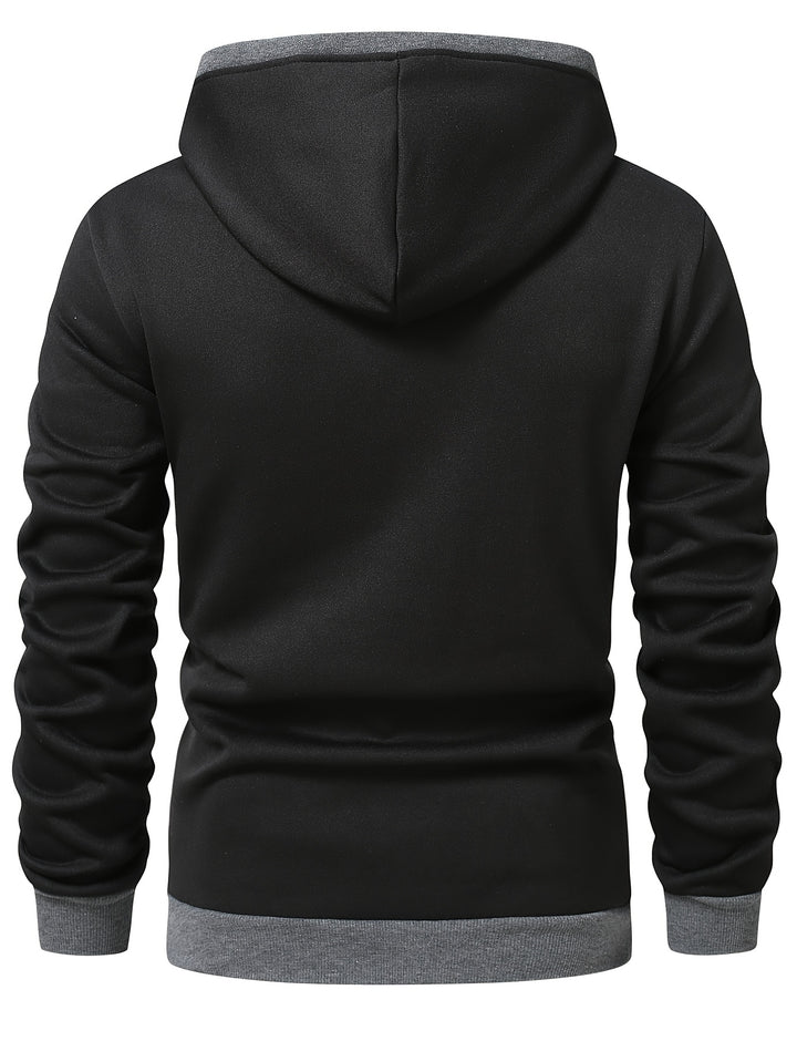 Men's Casual Color Block Hoodie with Zipper Closure Long Sleeve Sweatshirt