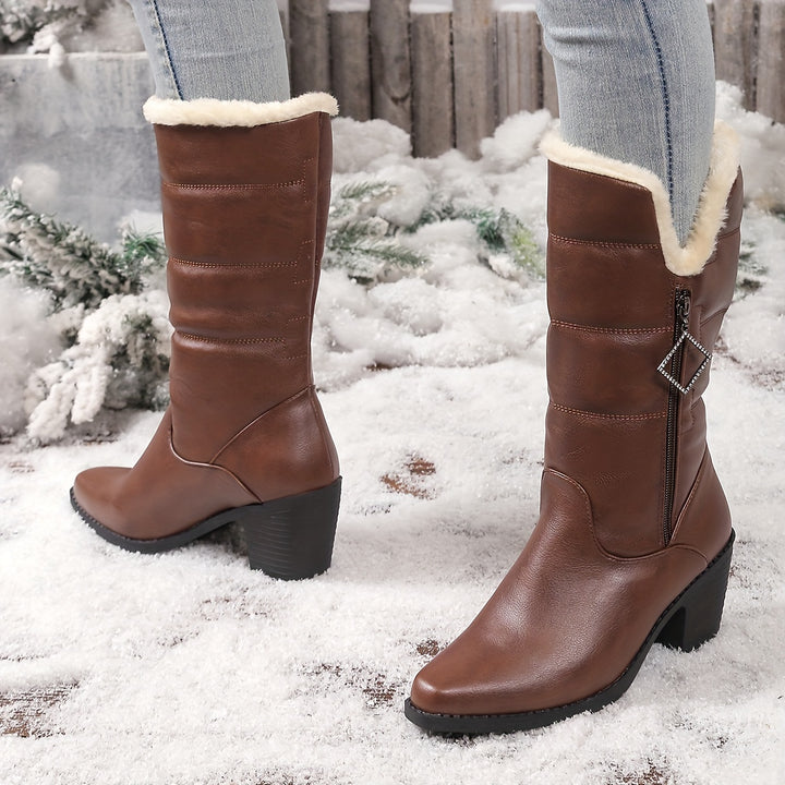 Women's Fashion Boots with Chunky Heel and Side Zipper