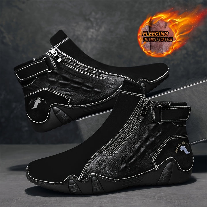 Men's Fashion Zippered Slip-on Mid-top Rubber Sole Outdoor Boots