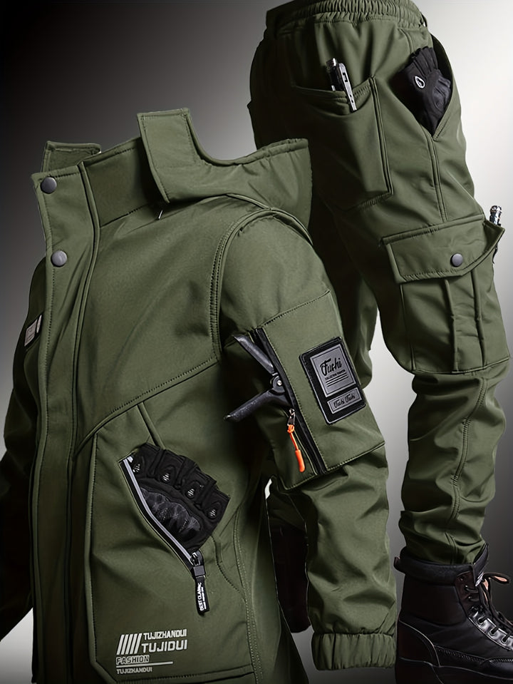 Men's Padded Winter Suit Hooded Jacket and Trousers Hiking Casual Wear