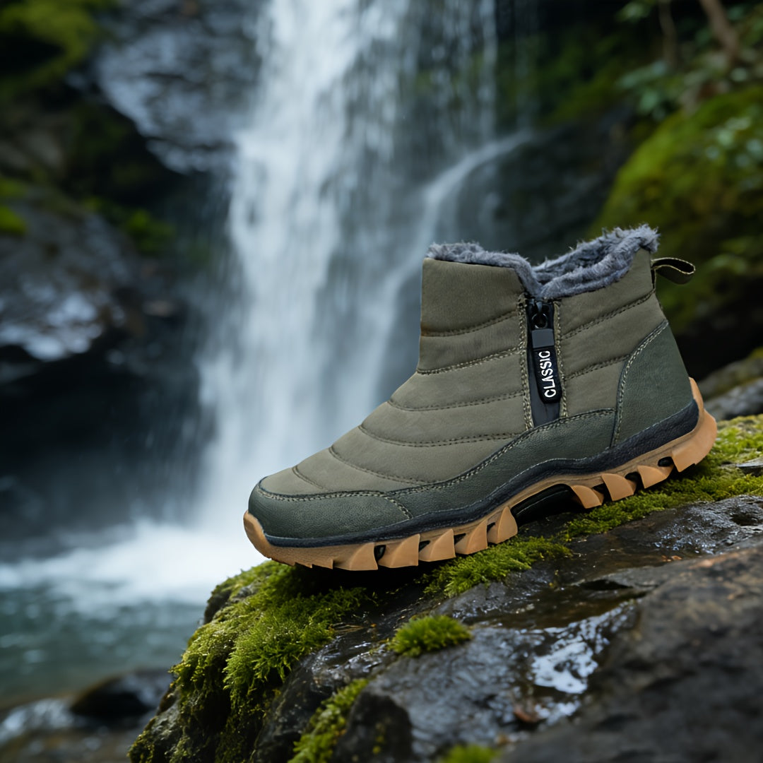 Men's Mid-Top Lace-Up Snow Hiking Boots with Non-Slip Sole