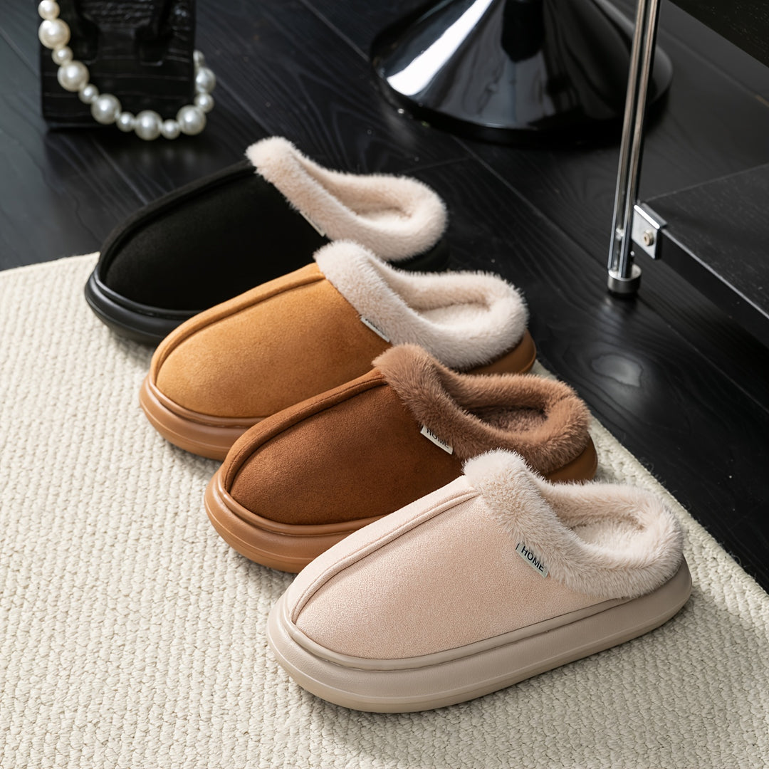 Women's Plush Slippers with Thick Lining Indoor Outdoor House Shoes