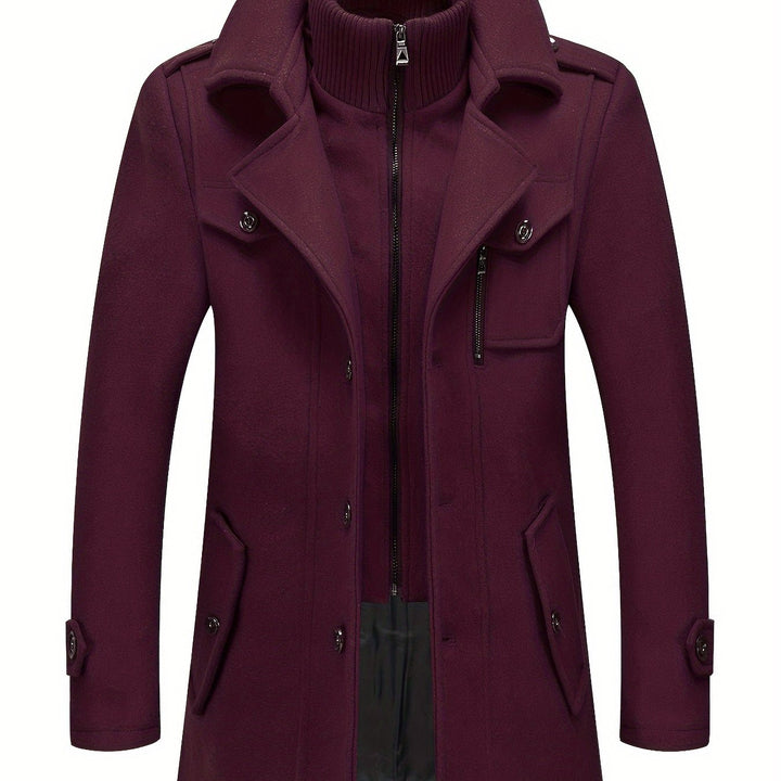 Men's Stand Collar Fleece Blend Pea Coat Single Breasted Overcoat