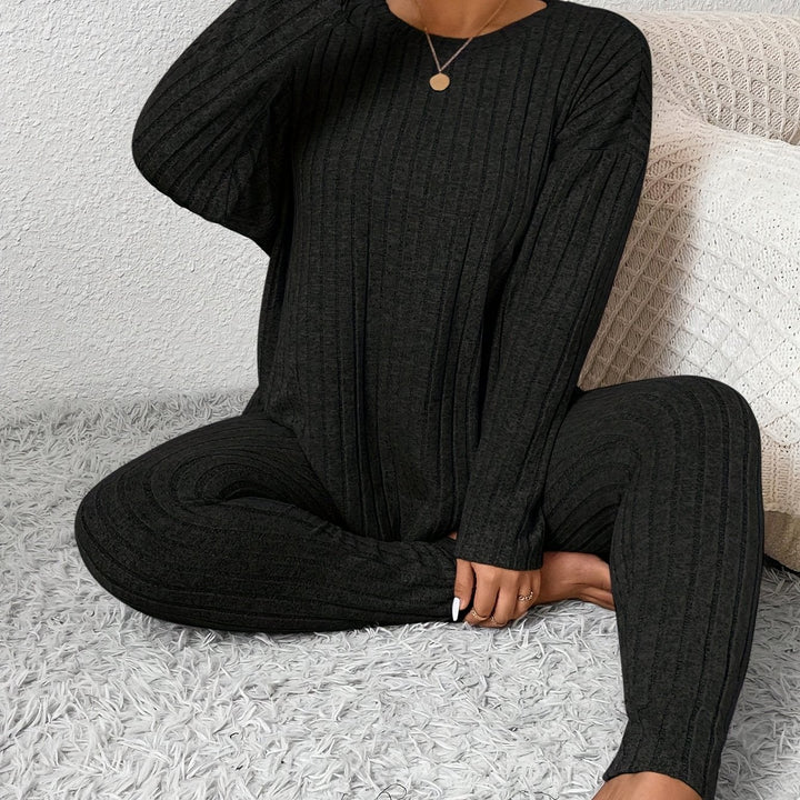 Women's Casual Commuting Outfit Long-Length Set Ribbed Texture