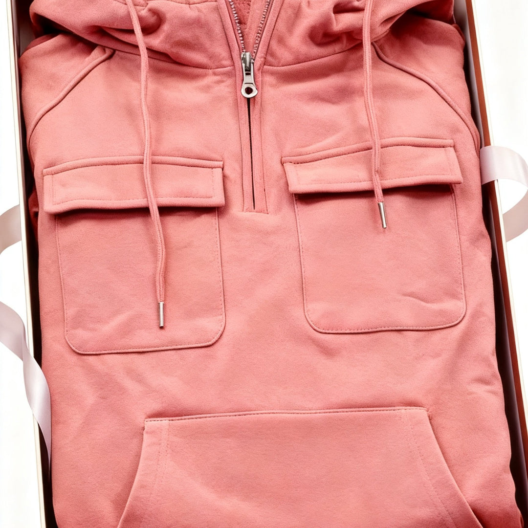 Men's Quarter Zip Hoodie Loose Fit Multi Pocket Sports Tactical