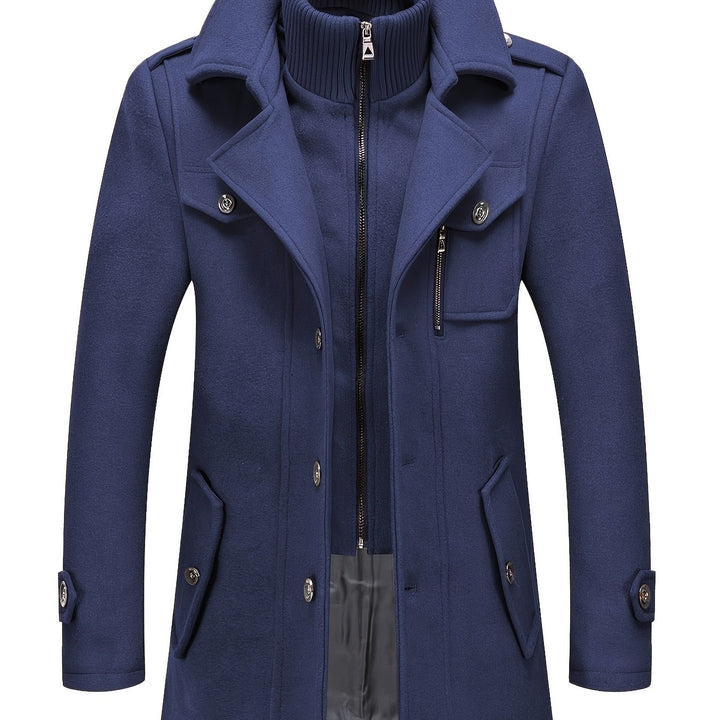 Men's Stand Collar Fleece Blend Pea Coat Single Breasted Overcoat
