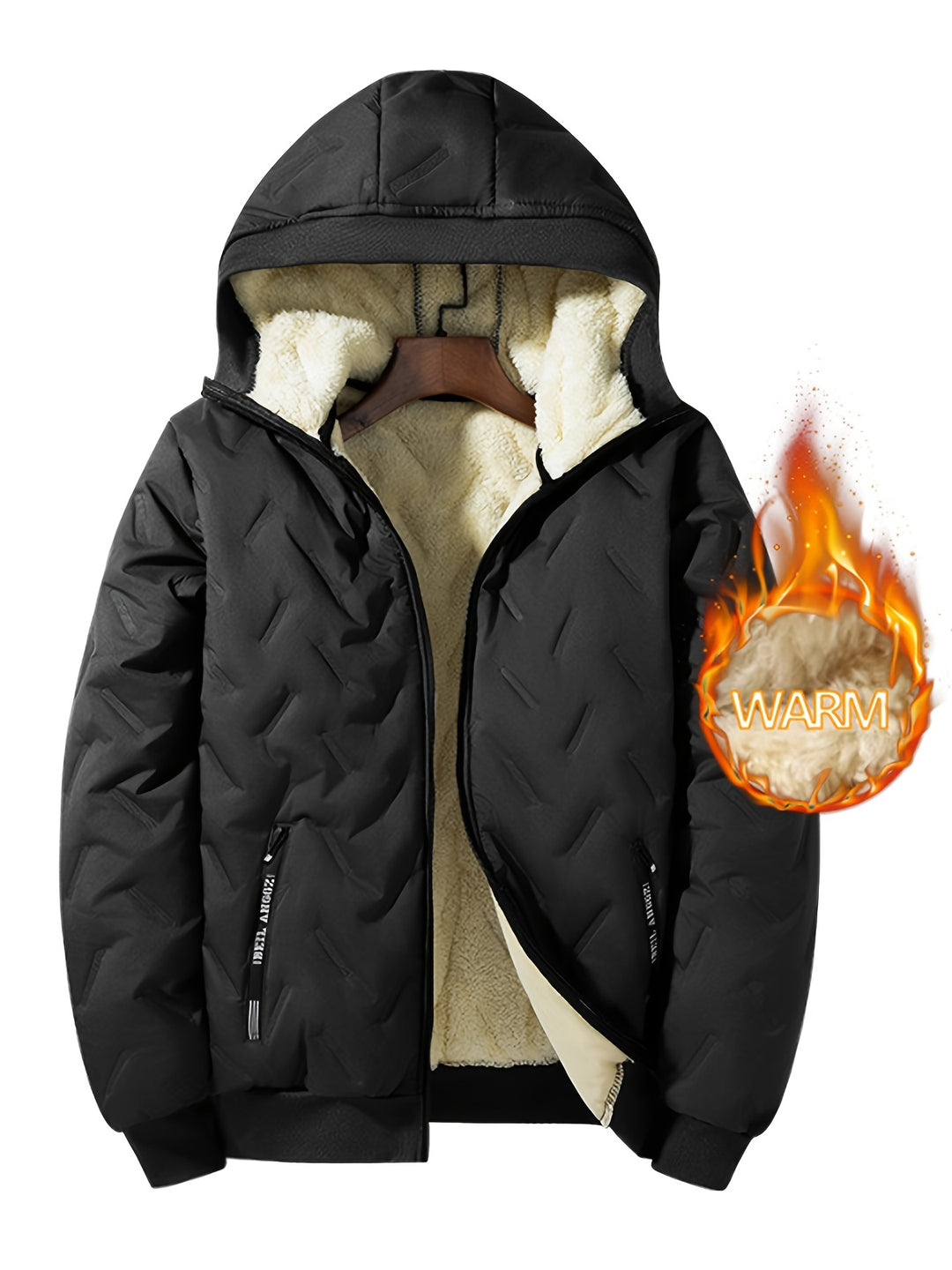 Men's Hooded Fleece Jacket Padded Coat Warm Fashionable