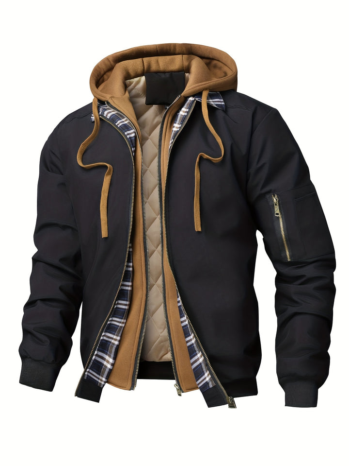 Men's Sports Jacket with Cap, Outdoor Tactical Zipper Pocket Jacket