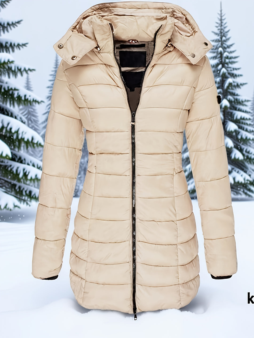 Hooded Zip-Up Midi Coat for Women Winter Jacket Outerwear