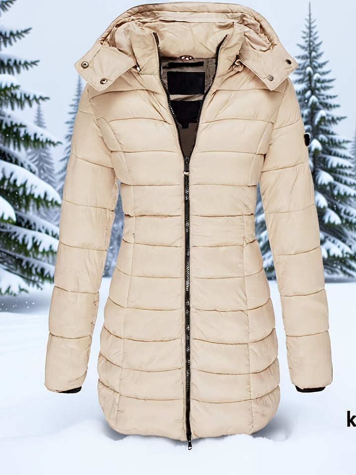 Hooded Zip-Up Midi Coat for Women Winter Jacket Outerwear