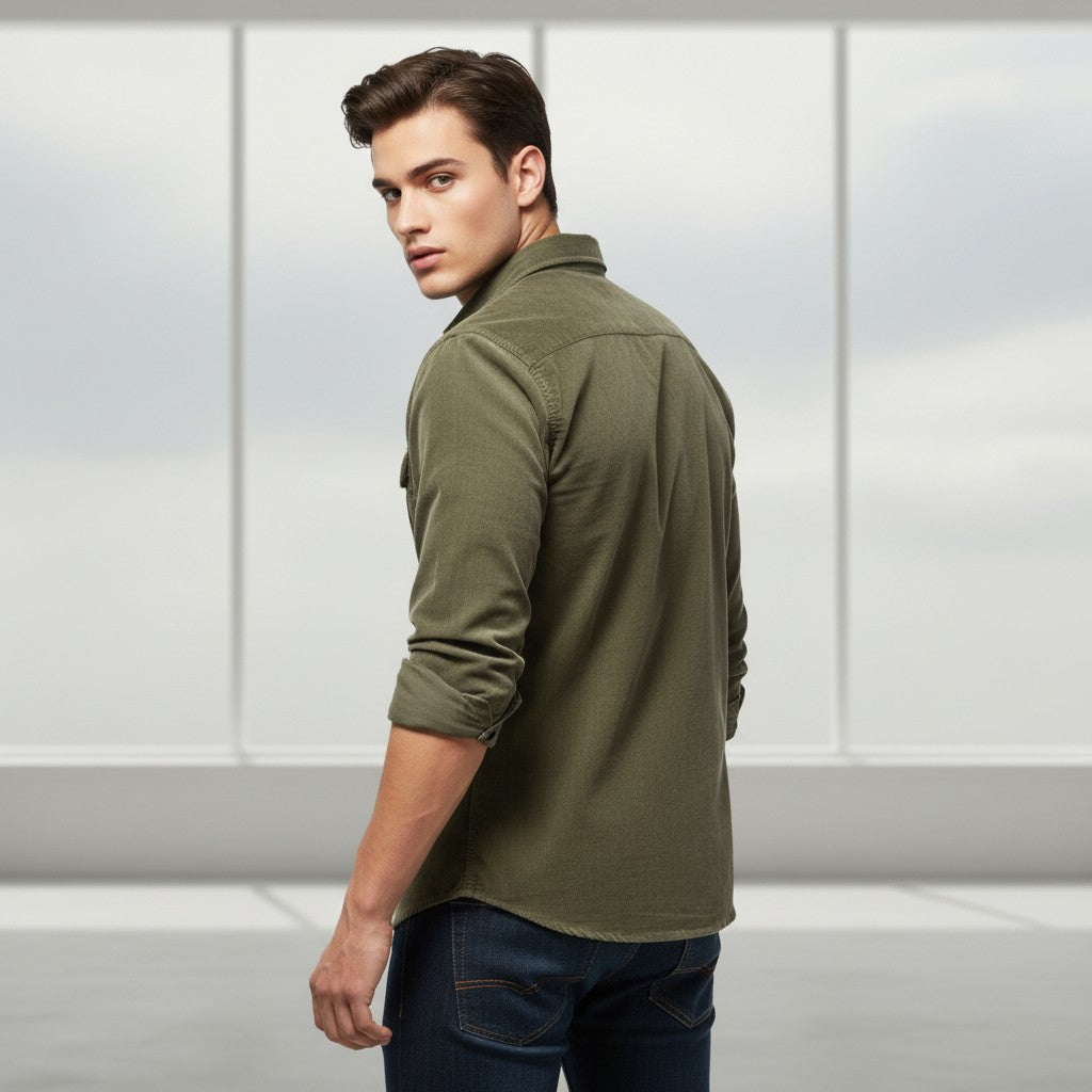 B Unique Fashions Corduroy Long-Sleeve Casual Shirt for Autumn