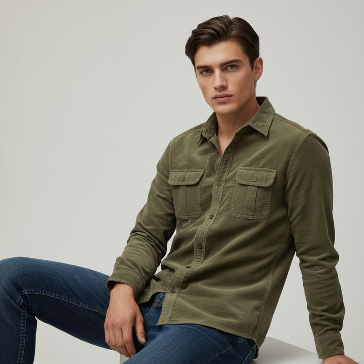 B Unique Fashions Corduroy Long-Sleeve Casual Shirt for Autumn