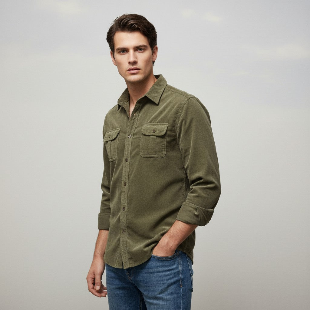 B Unique Fashions Corduroy Long-Sleeve Casual Shirt for Autumn