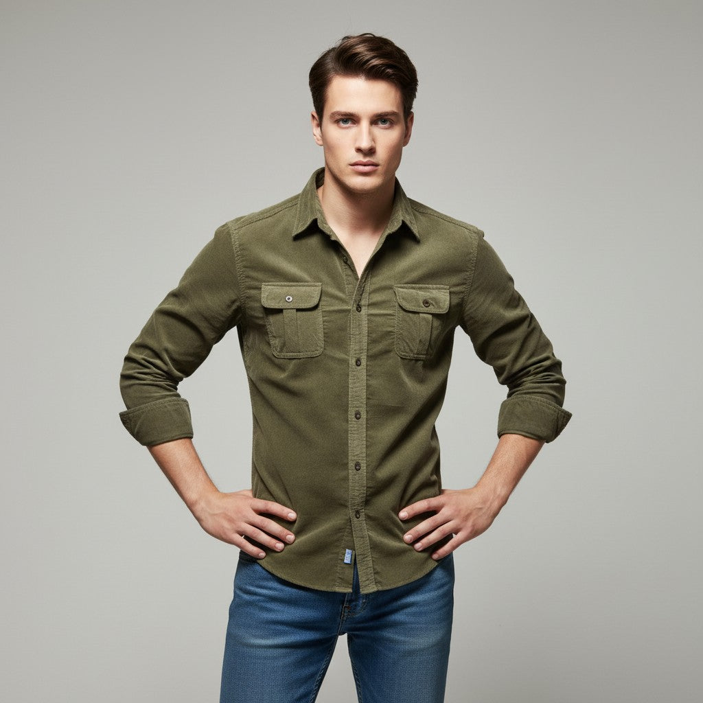 B Unique Fashions Corduroy Long-Sleeve Casual Shirt for Autumn