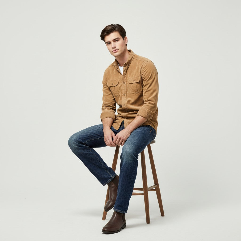 B Unique Fashions Corduroy Long-Sleeve Casual Shirt for Autumn