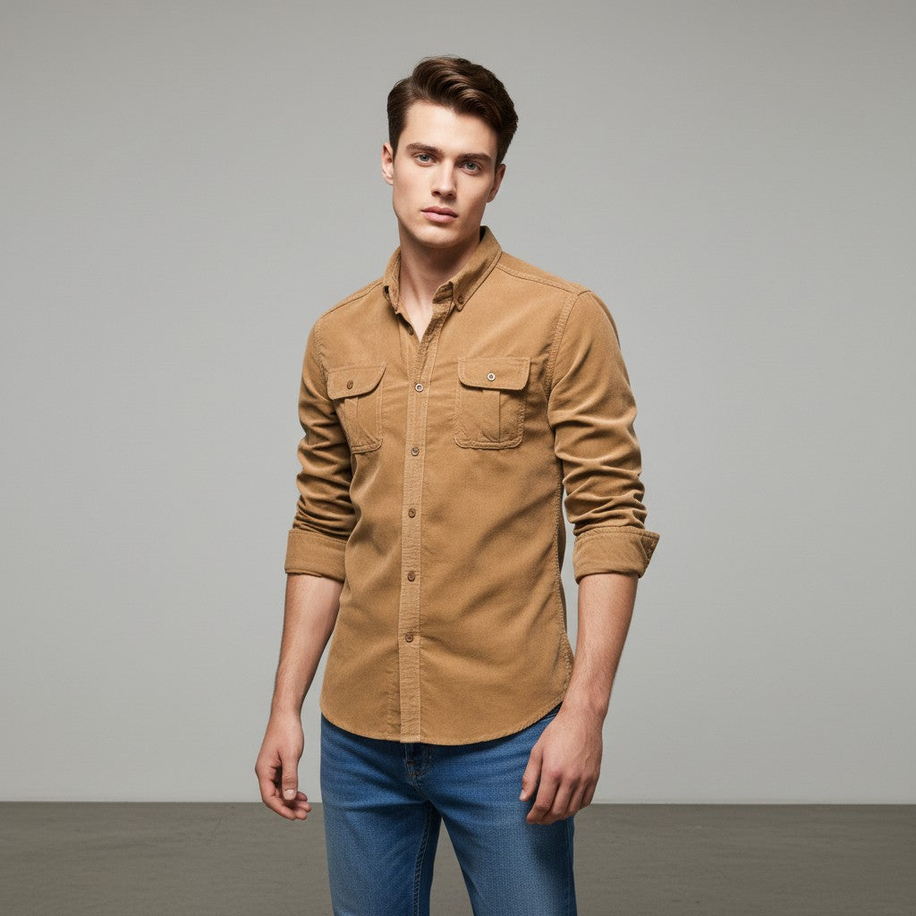 B Unique Fashions Corduroy Long-Sleeve Casual Shirt for Autumn