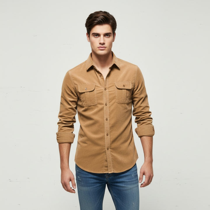 B Unique Fashions Corduroy Long-Sleeve Casual Shirt for Autumn