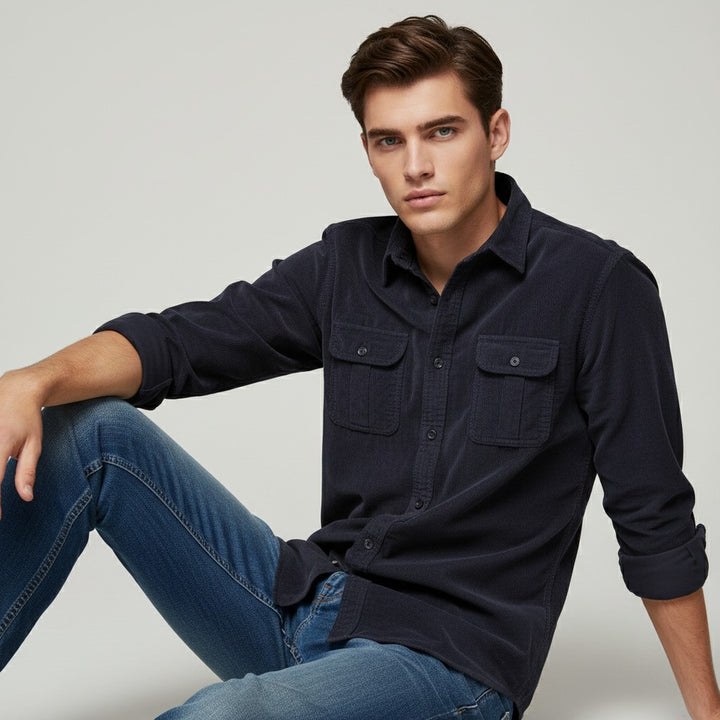 B Unique Fashions Corduroy Long-Sleeve Casual Shirt for Autumn