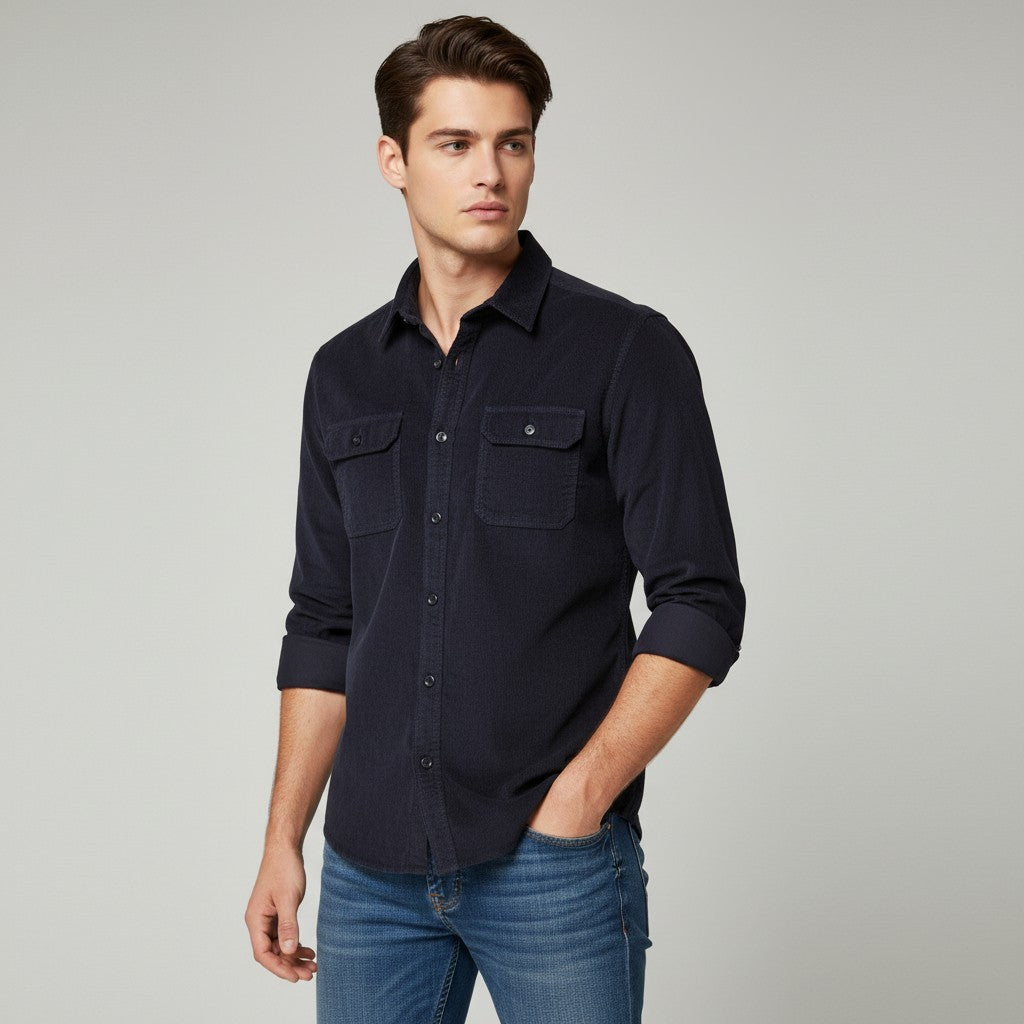 B Unique Fashions Corduroy Long-Sleeve Casual Shirt for Autumn