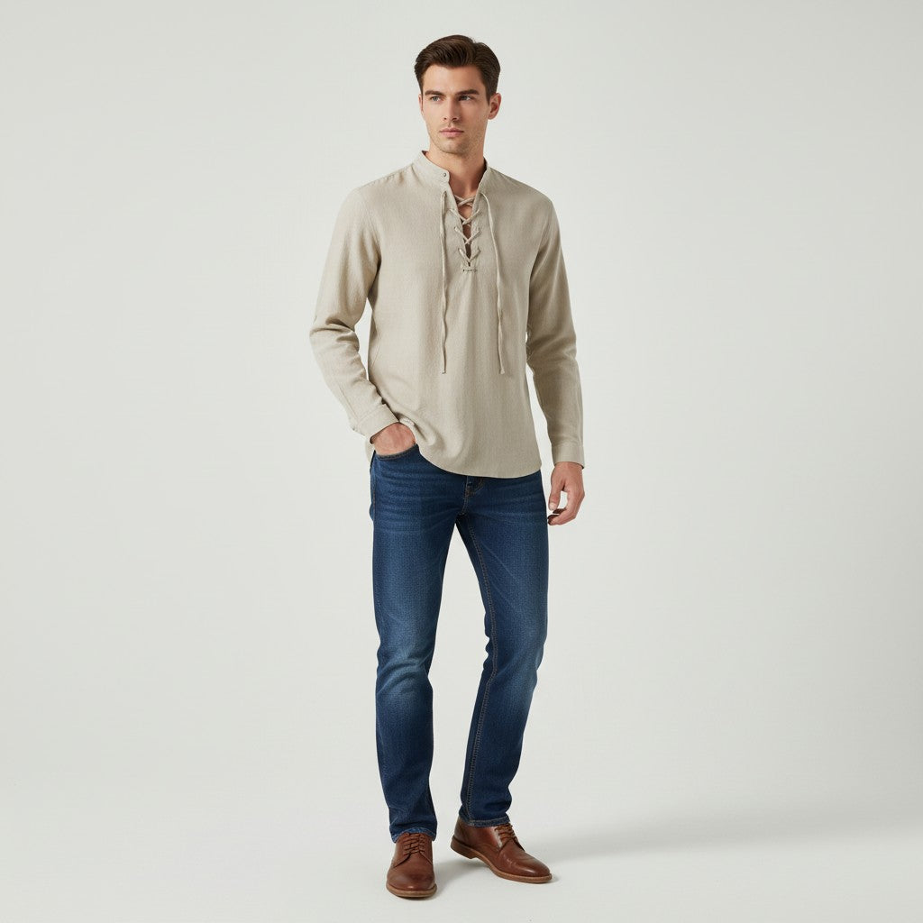 B Unique Fashions Men's Elegant V-Neck Autumn Shirt-B Unique Fashions