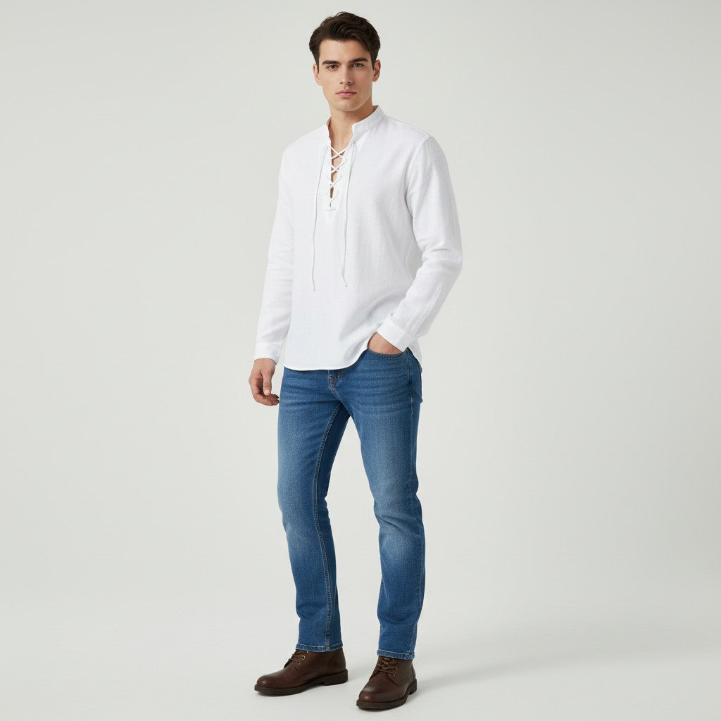 B Unique Fashions Men's Elegant V-Neck Autumn Shirt-B Unique Fashions