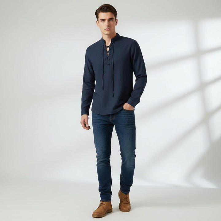 B Unique Fashions Men's Elegant V-Neck Autumn Shirt-B Unique Fashions