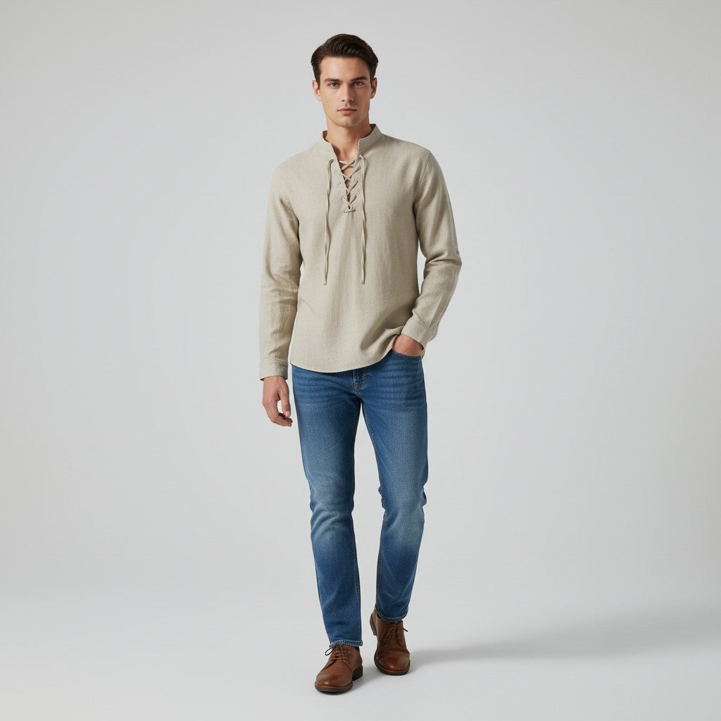 B Unique Fashions Men's Elegant V-Neck Autumn Shirt-B Unique Fashions