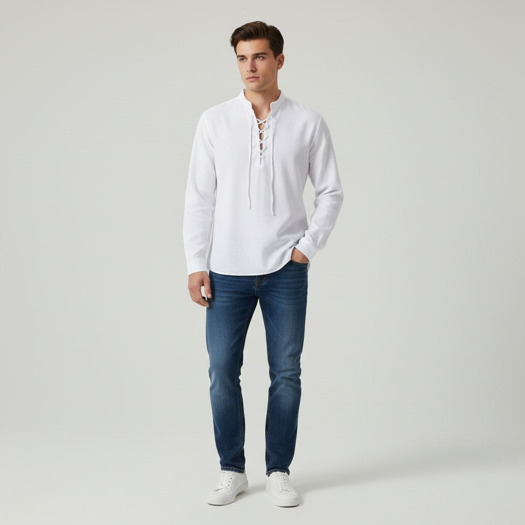 B Unique Fashions Men's Elegant V-Neck Autumn Shirt-B Unique Fashions