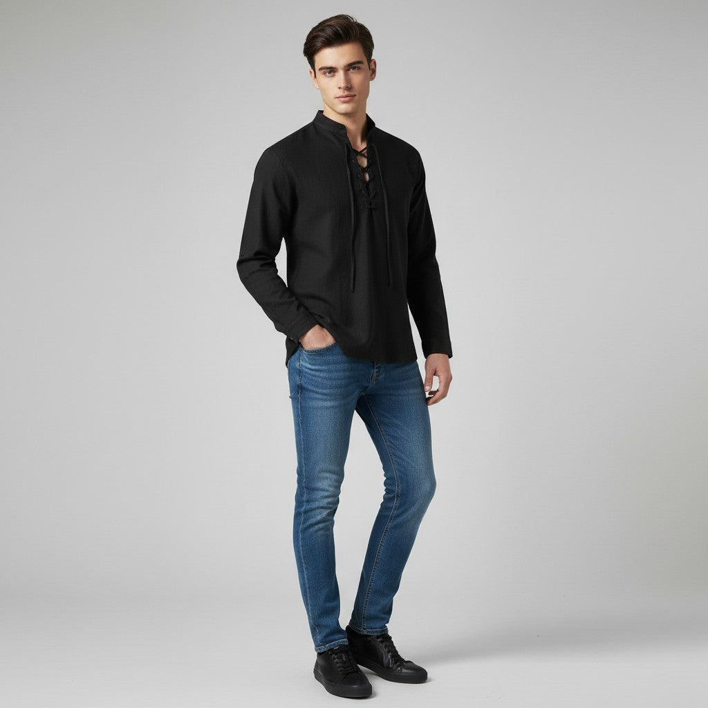 B Unique Fashions Men's Elegant V-Neck Autumn Shirt-B Unique Fashions