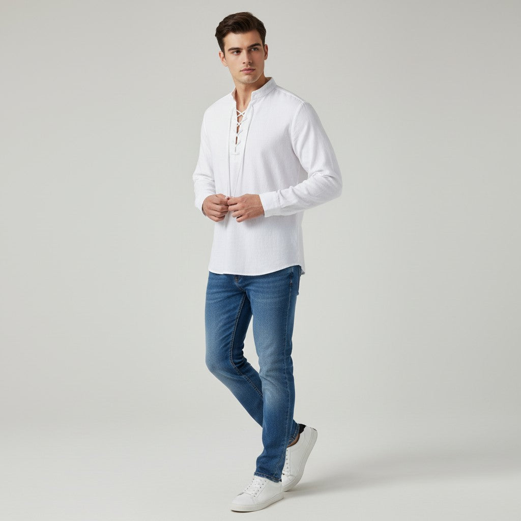 B Unique Fashions Men's Elegant V-Neck Autumn Shirt-B Unique Fashions