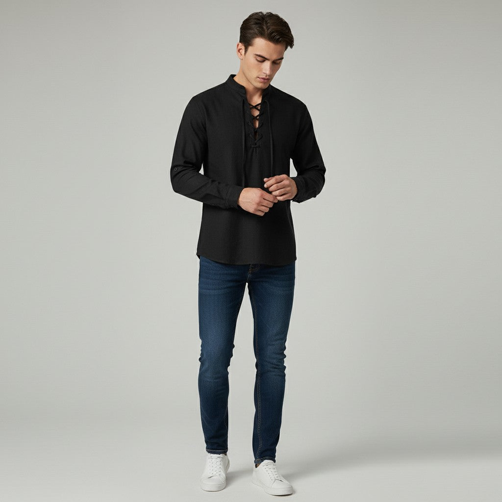 B Unique Fashions Men's Elegant V-Neck Autumn Shirt-B Unique Fashions