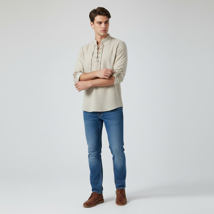 B Unique Fashions Men's Elegant V-Neck Autumn Shirt-B Unique Fashions