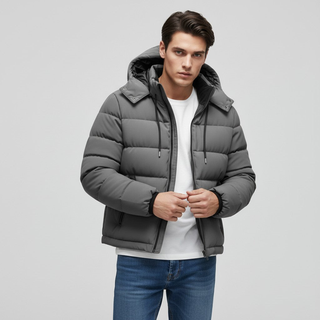 B Unique Fashions Men’s Lightweight Padded Puffer Jacket with Hood-B Unique Fashions