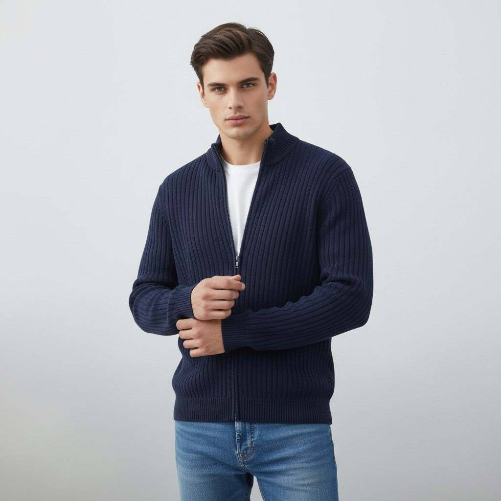 B Unique Fashions Men’s Modern Knitted Zipper Cardigan-B Unique Fashions