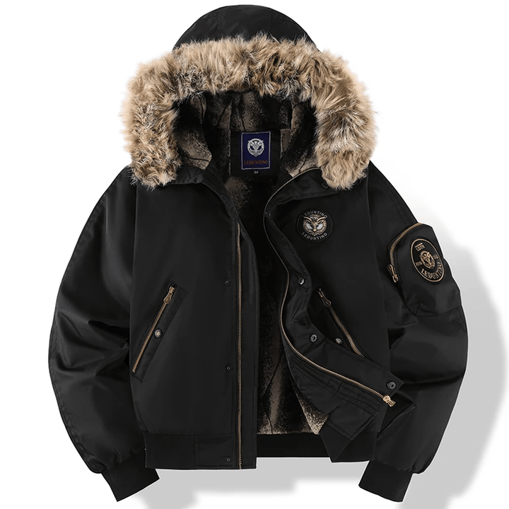 B Unique Fashions Men’s Quilted Bomber Jacket with Faux Fur Hood-B Unique Fashions