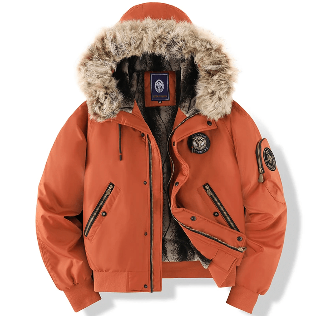 B Unique Fashions Men’s Quilted Bomber Jacket with Faux Fur Hood-B Unique Fashions