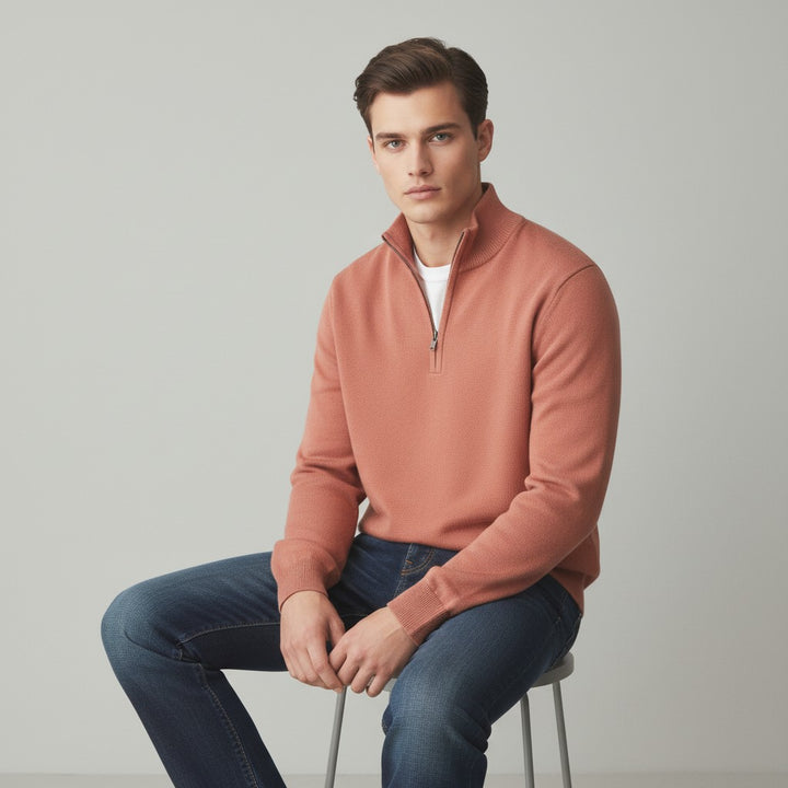 B Unique Fashions Men’s Slim Fit Quarter-Zip Cotton Sweater-B Unique Fashions