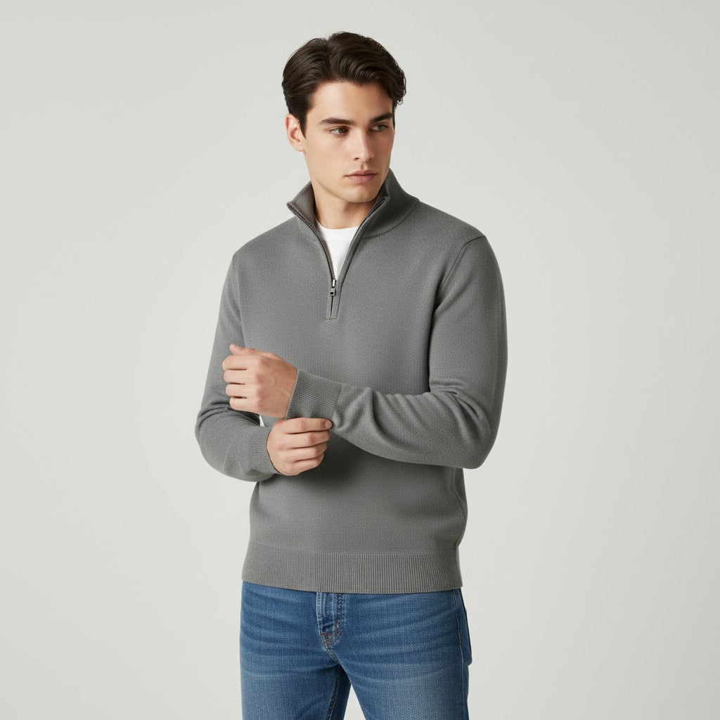 B Unique Fashions Men’s Slim Fit Quarter-Zip Cotton Sweater-B Unique Fashions