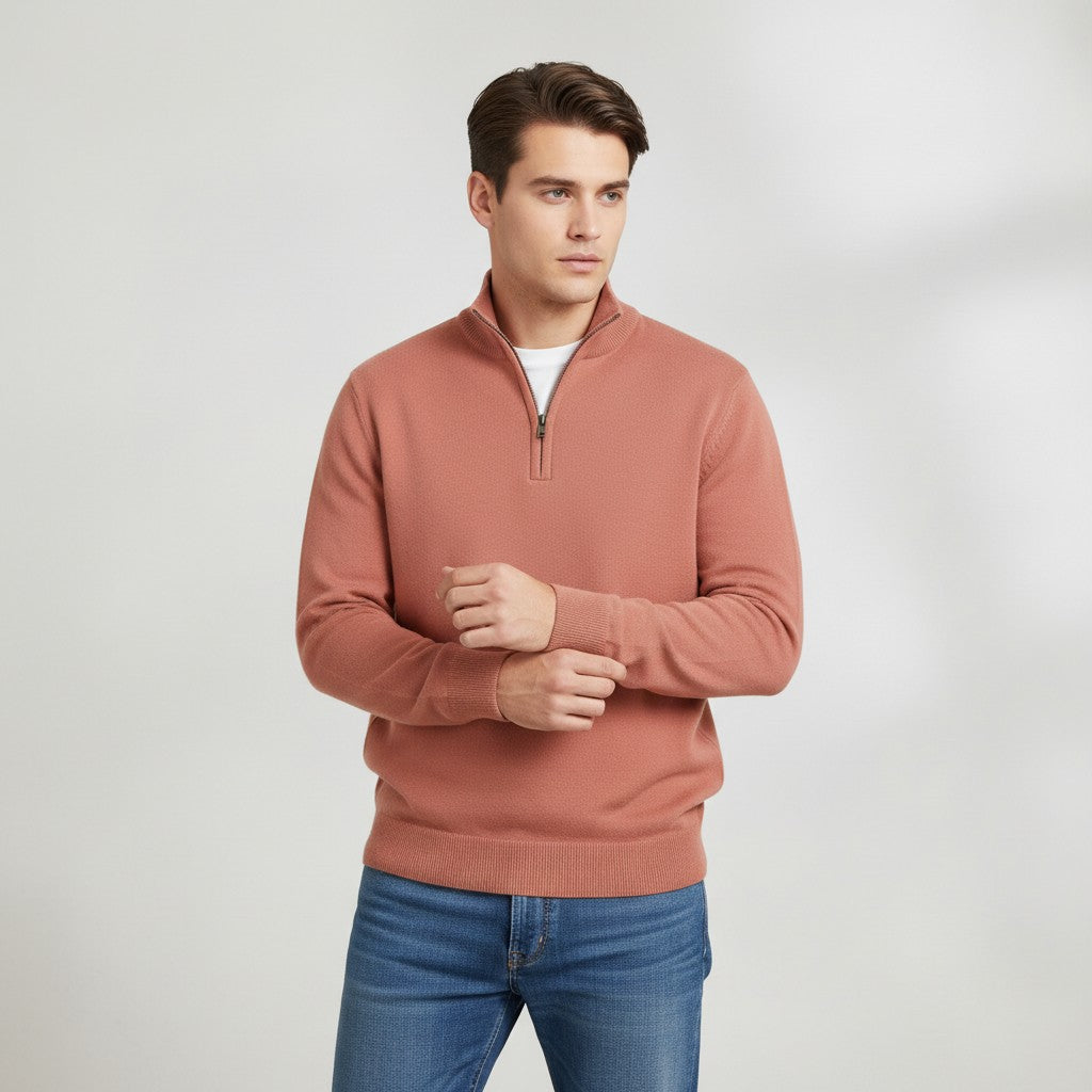 B Unique Fashions Men’s Slim Fit Quarter-Zip Cotton Sweater-B Unique Fashions